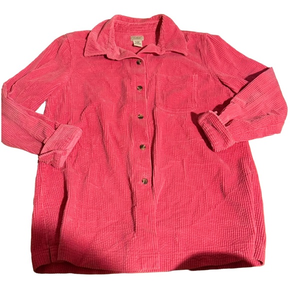 L.L. Bean Women's Vibrant Pink Corduroy Button-Down Shirt - Picture 2 of 4